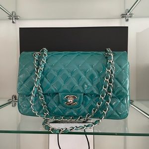 Chanel Blue Patent Medium Classic Flap